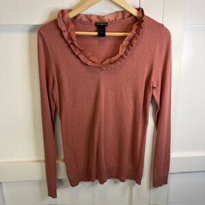 Ann Taylor Ruffled V-Neck Sweater, Small